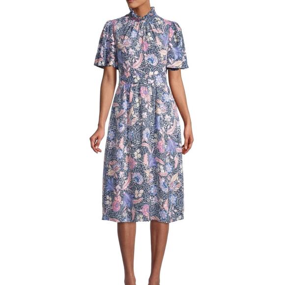 julia jordan Dresses & Skirts - Julia Jordan Blue Floral Ruffle Neck Midi Dress Size 12